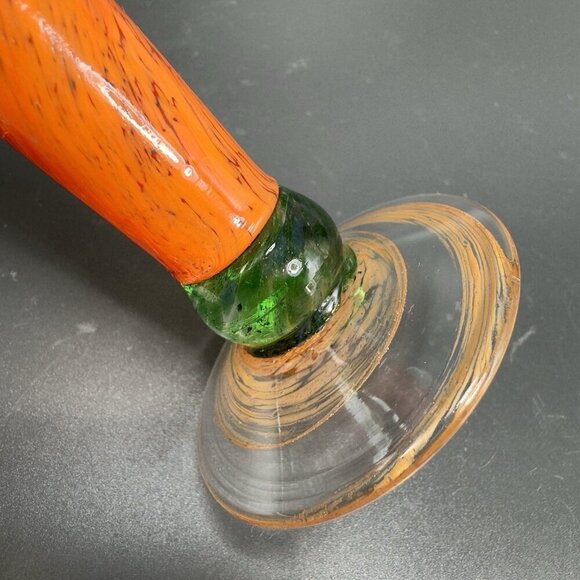 Vintage Bohemia Art Glass Cup Goblet Stem BarWare Multicolor Orange Green Stem - Picture 7 of 10